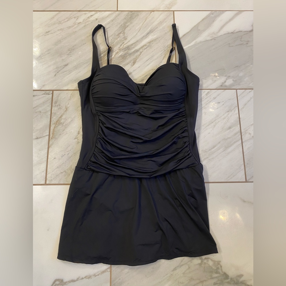 ROSE MARIE REID XXL Black One Piece Sweetheart Swim Skirt Dress Swimsuit Retro